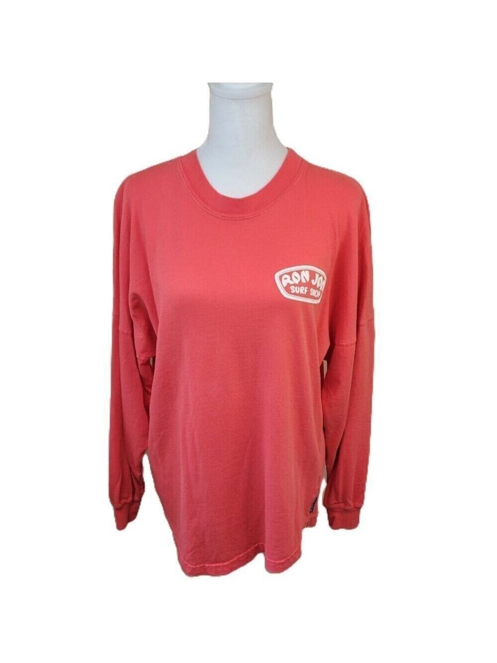 Ron Jon Surf Shop Heavy Weight Long Sleeve T-Shirt Coral Orange W/ Logo Size XS